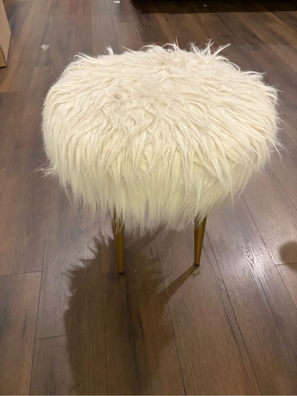Cream Faux Fur Accent Stool with Gold Legs - Home Other